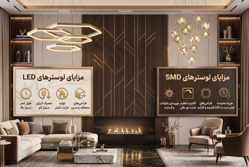 مزایا لوستر های led و smd-قصر لوستر