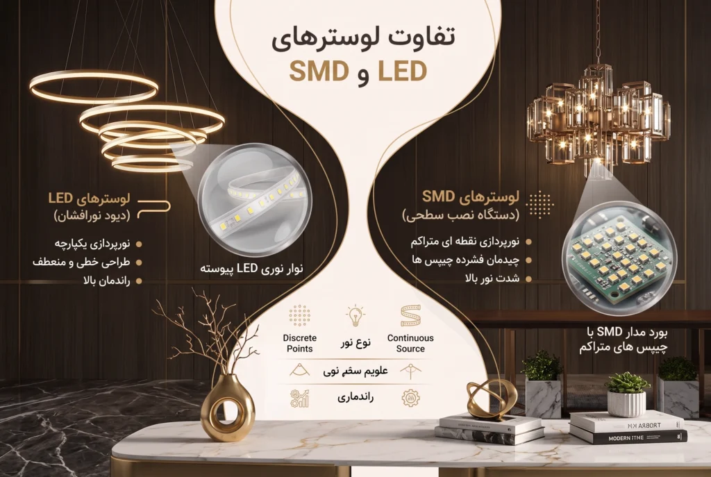 تفاوت لوستر های led و smd-قصر لوستر
